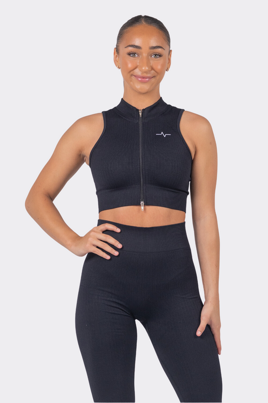 Spring Zip Up Black Top