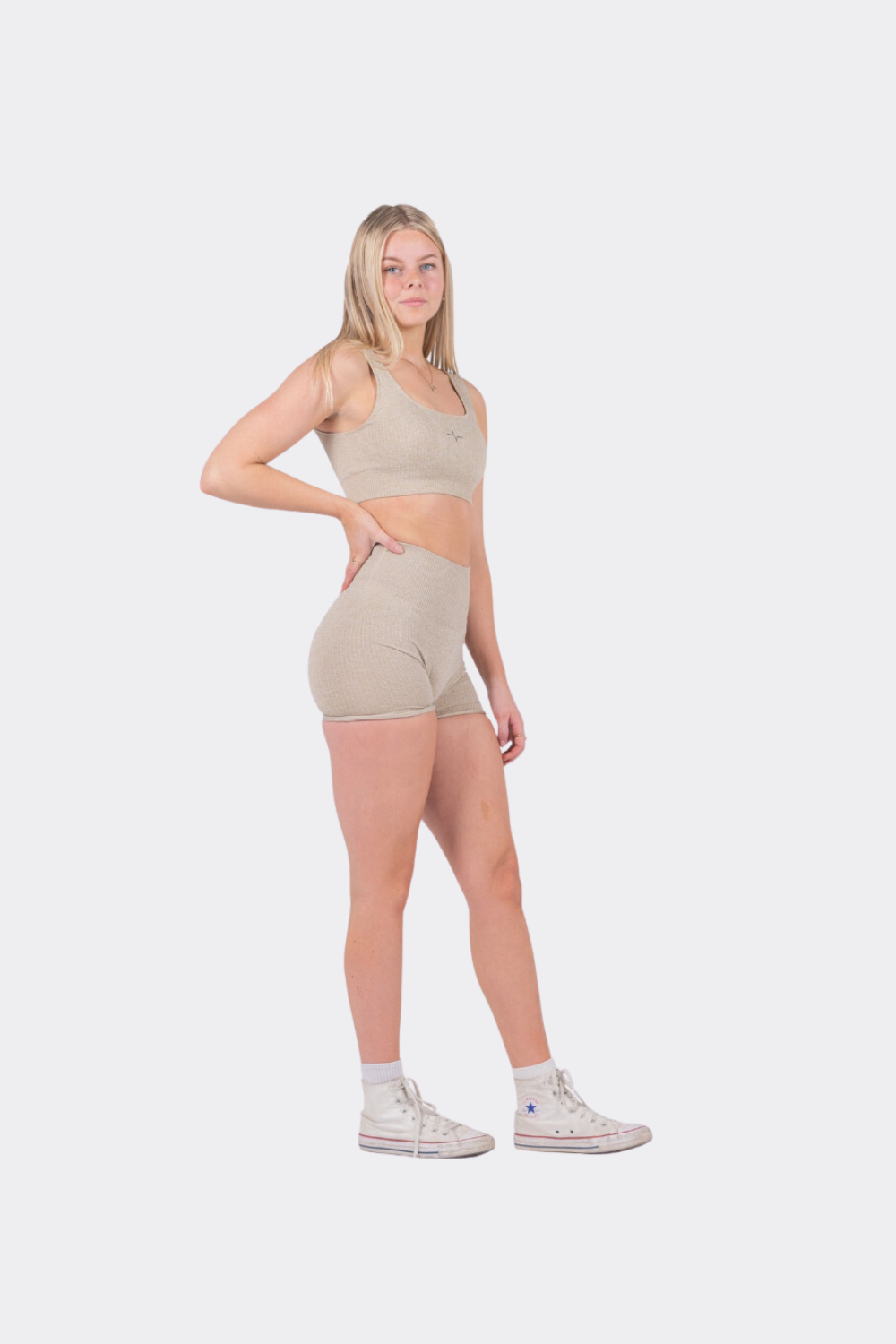 Ribbed Beige Short Set