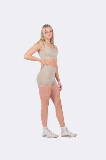 Ribbed Beige Short Set