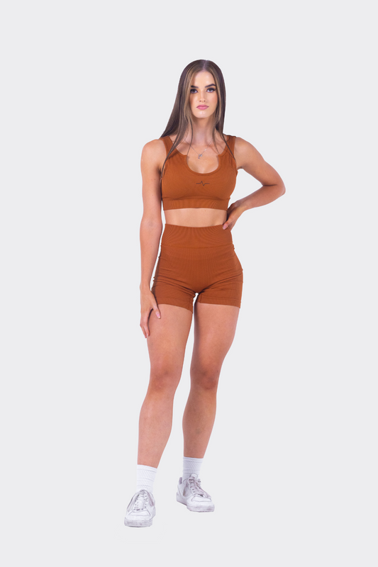 Vintage Tan Flare Short Set